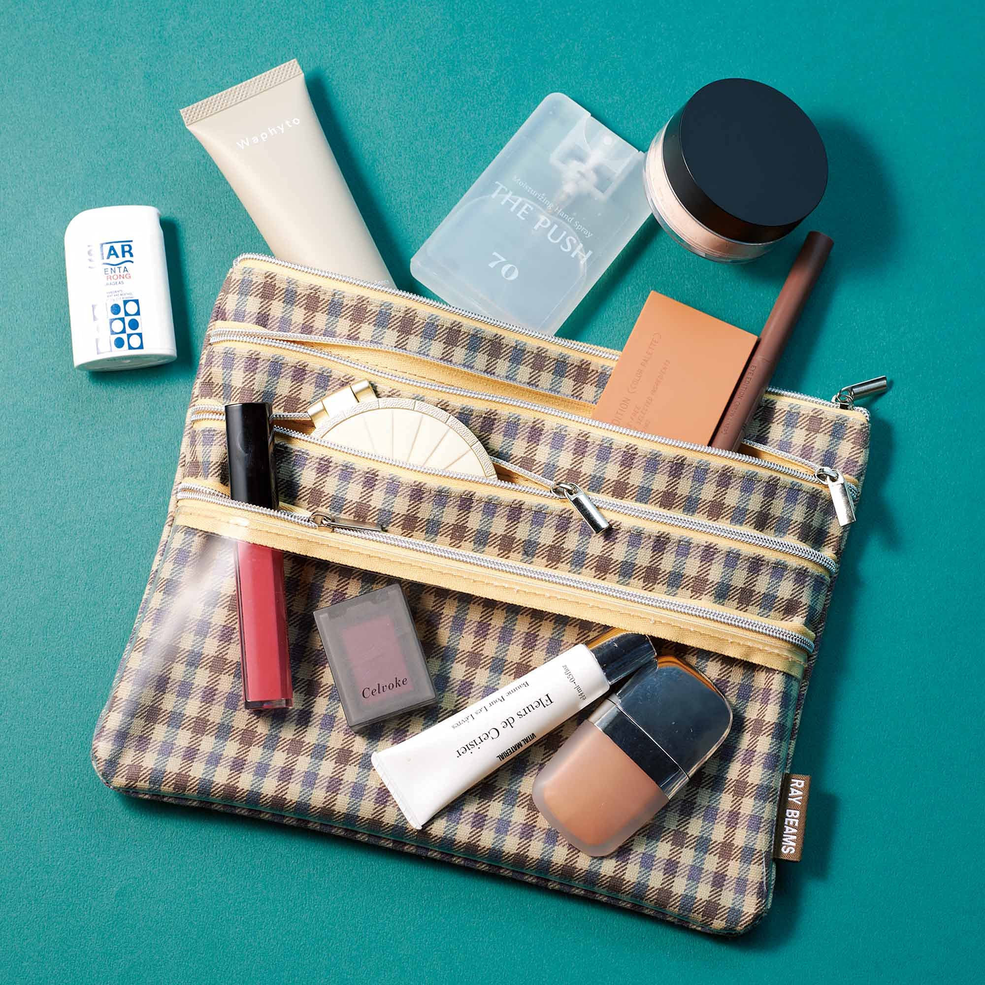 Ray BEAMS多口袋格紋收納包